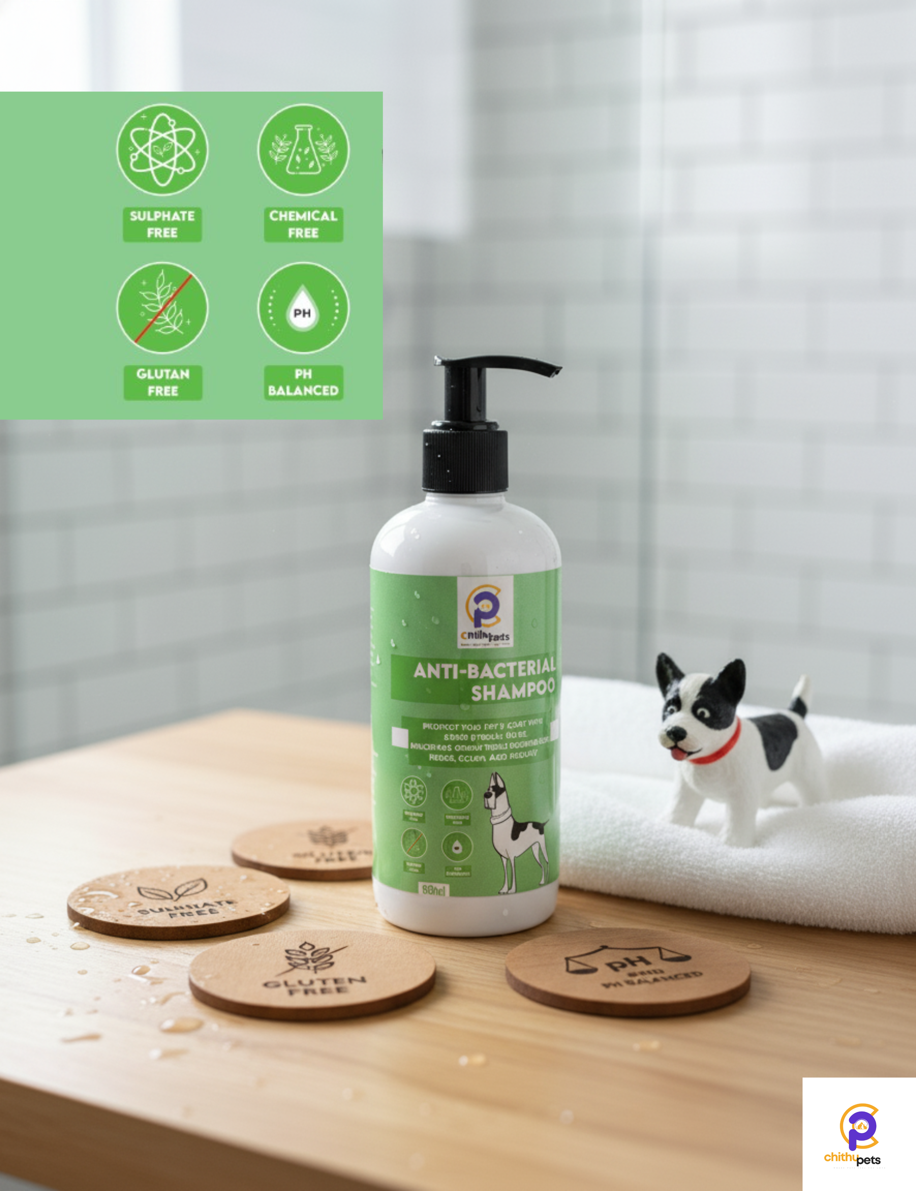 ChithuPets Anti-Bacterial Pet Shampoo – Natural Germ Protection for Dogs (300ml)