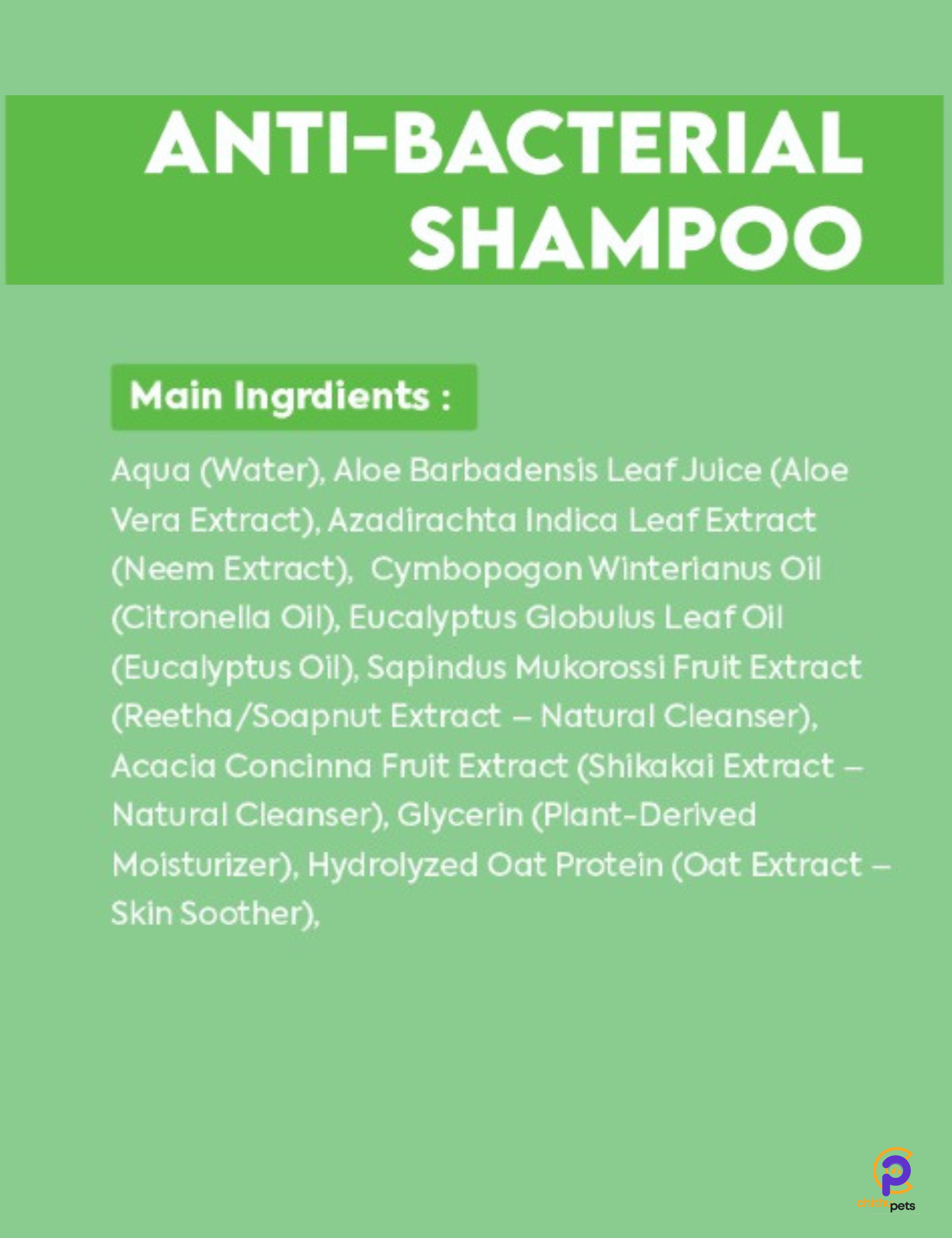 ChithuPets Anti-Bacterial Pet Shampoo – Natural Germ Protection for Dogs (300ml)